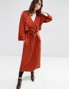 Asos Trench With Roll Back Sleeve And Double Collar Detail - Tobacco