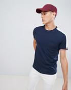 Tommy Hilfiger Sports Capsule Icon Striped Cuff T-shirt & Sleeve Tape In Navy Marl - Navy