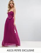 Asos Petite Wedding Chiffon Bandeau Maxi Dress With Corsage - Pink