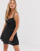Stradivarius Str Star Print Dress With Lace Detailing In Black