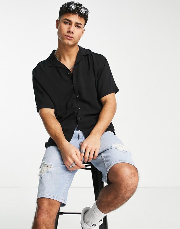 Jack & Jones Originals Oversized Revere Shirt In Black