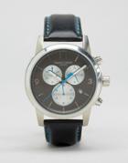 Simon Carter Leather Chronograph Watch With Gray Dial - Black