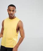 Asos Design Relaxed Sleeveless T-shirt With Dropped Armhole In Yellow - Yellow