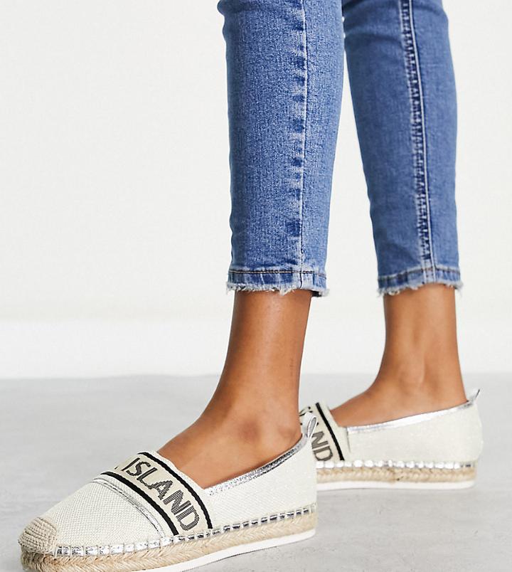 River Island Wide Fit Branded Sling Back Espadrille In White