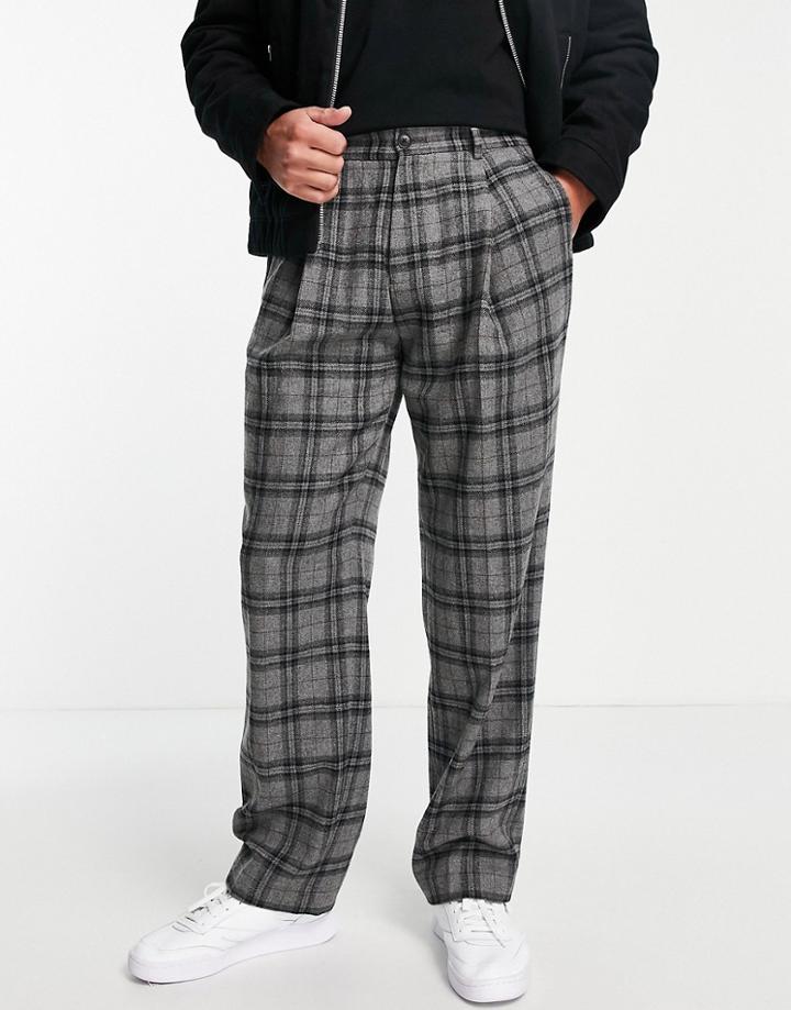 Topman Wide Leg Warm Handle Check In Gray-grey