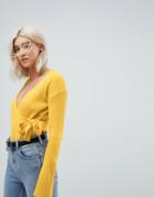 Asos Wrap Sweater In Rib - Yellow