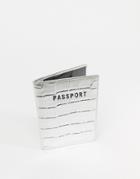 Asos Design Leather Passport Holder In Silver With Croc Emboss - Silver