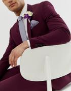 Asos Design Slim Textured Tie In Lavender Purple & Pocketsquare - Purple