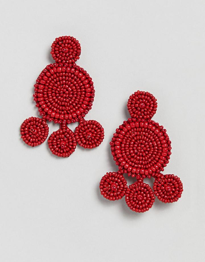 Pieces Statement Beaded Drop Earrings - Red