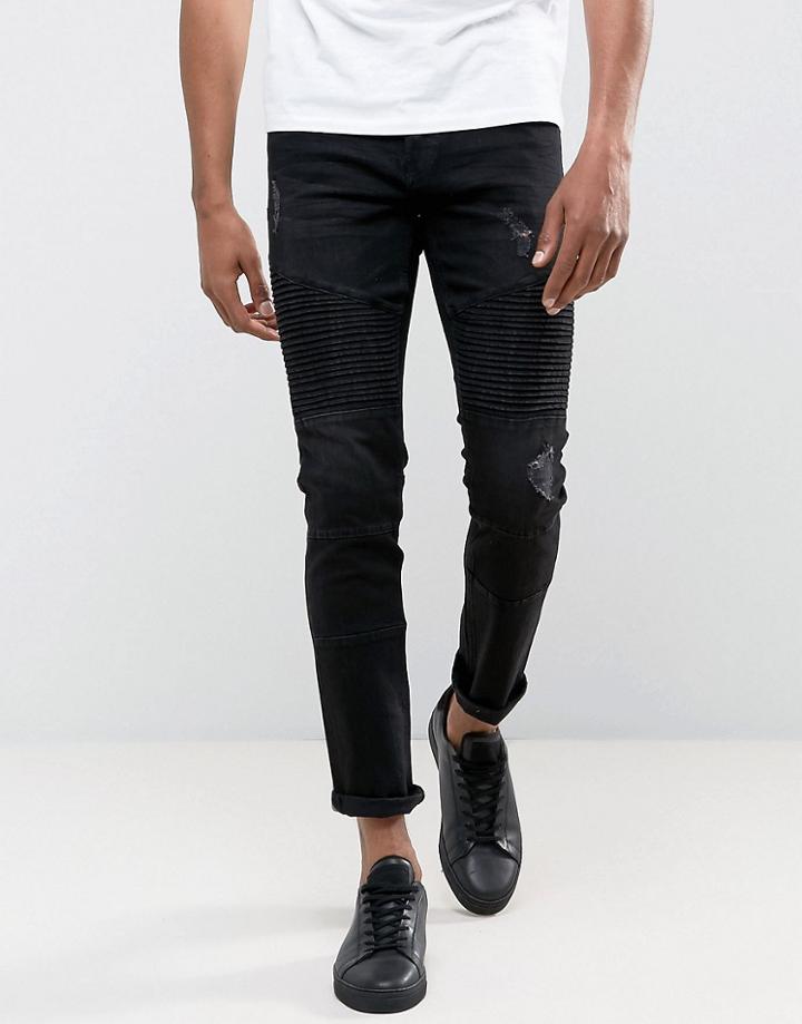 Only & Sons Jeans In Slim Fit With Distressed Biker Knees - Black
