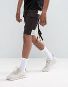 Asos Drop Crotch Shorts With Contrast Panels And Strapping Detail - Black