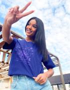Daisy Street Relaxed T-shirt With Fortune Teller Print-navy