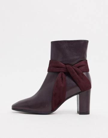 Karen Millen Florence Leather Wrap Detail Block Heeled Boots In Burgundy-red