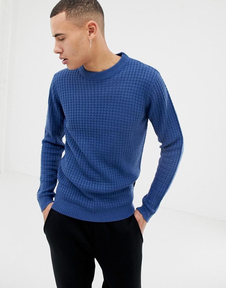 D-struct Chunky Waffle Knit Sweater - Blue
