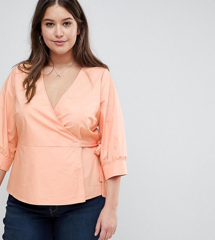Fashion Union Plus Wrap Blouse With Balloon Sleeves - Orange