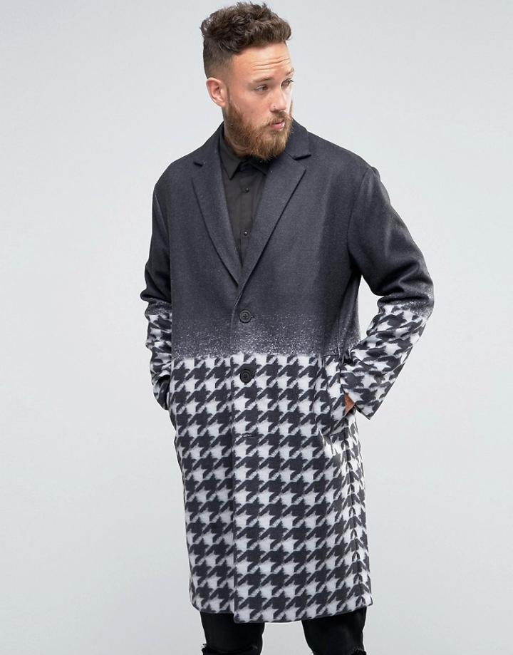 Rogues Of London Gradient Houndstooth Overcoat - Black