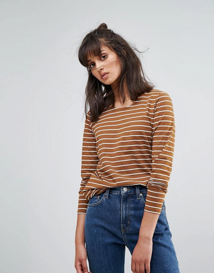 Ichi Stripe Long Sleeve Top - Black