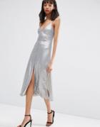Asos Night Embellished Metal Sequin Cami Midi Dress - Gray