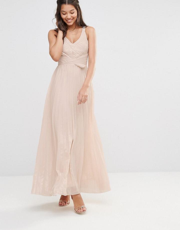 Tfnc Pleated Maxi Dress With Metallic Finish - Nude Pink Metallic
