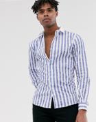 Twisted Tailor Super Skinny Fit Shirt In Textured Stripe-blue