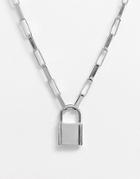 Asos Design Padlock Necklace In Silver Tone