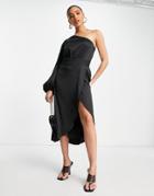 Na-kd Satin Midi Dress In Black