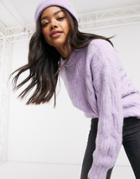 Urban Bliss Balloon Sleeve Cable Knit Sweater In Purple