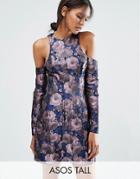 Asos Tall Floral Jacquard Cold Shoulder Dome Mini Dress - Multi