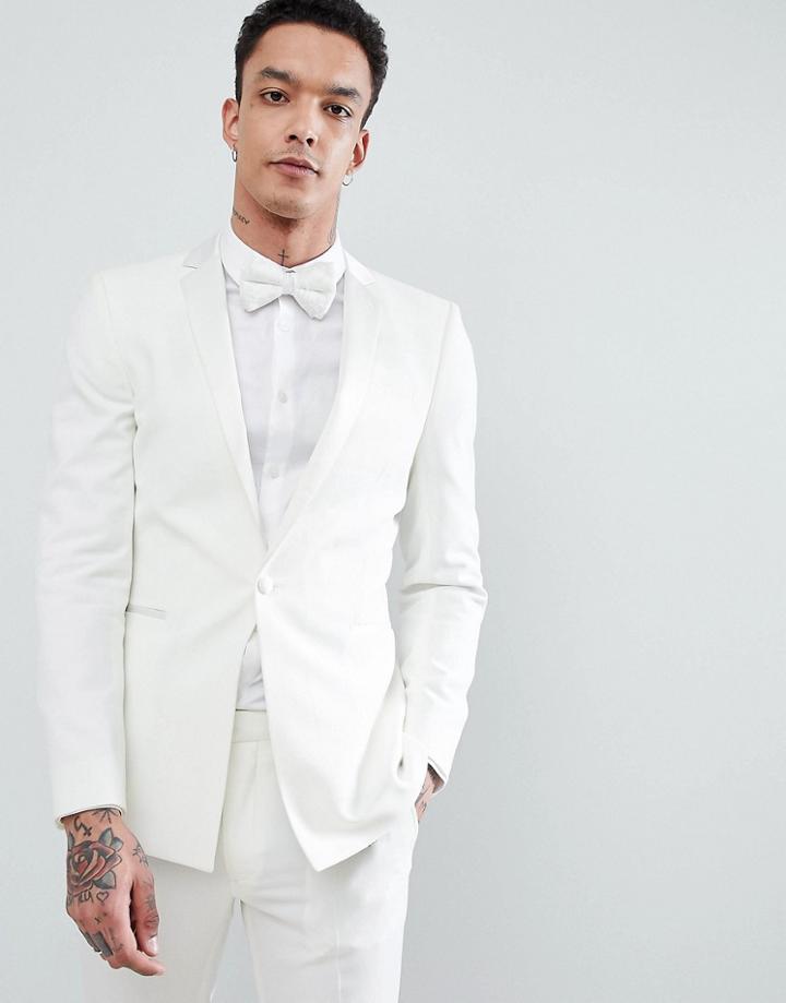 Asos Design Wedding Super Skinny Tuxedo Jacket In Cream With Tonal Lapel - Cream