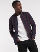 Farah Brewer Slim Fit Plaid Shirt In Burgundy/navy-red