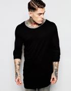Asos Bamboo Jersey Super Longline Long Sleeve T-shirt With Drape - Black
