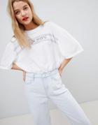 Pepe Jeans Stripe Boyfriend Fit Logo T-shirt - White