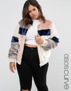 Asos Curve Jacket In Patched Faux Fur - Multi