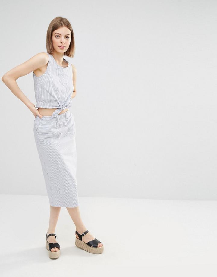 Warehouse Stripe Column Midi Skirt - Blue Stripe