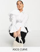 Asos Luxe Curve Poplin Shirt With Ruffles And Buttons In White
