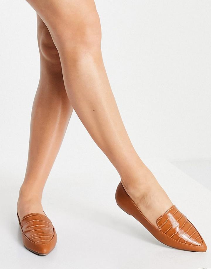 London Rebel Pointed Flat Loafers In Tan-brown