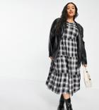 Yours Tiered Midi Dress In Black Check