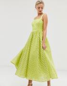Dolly & Delicious Square Neck Textured Midaxi Prom Dress In Neon Lime-yellow
