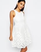 Lipsy Full Prom Skater Dress With Lace Embroidered Skirt - Cream