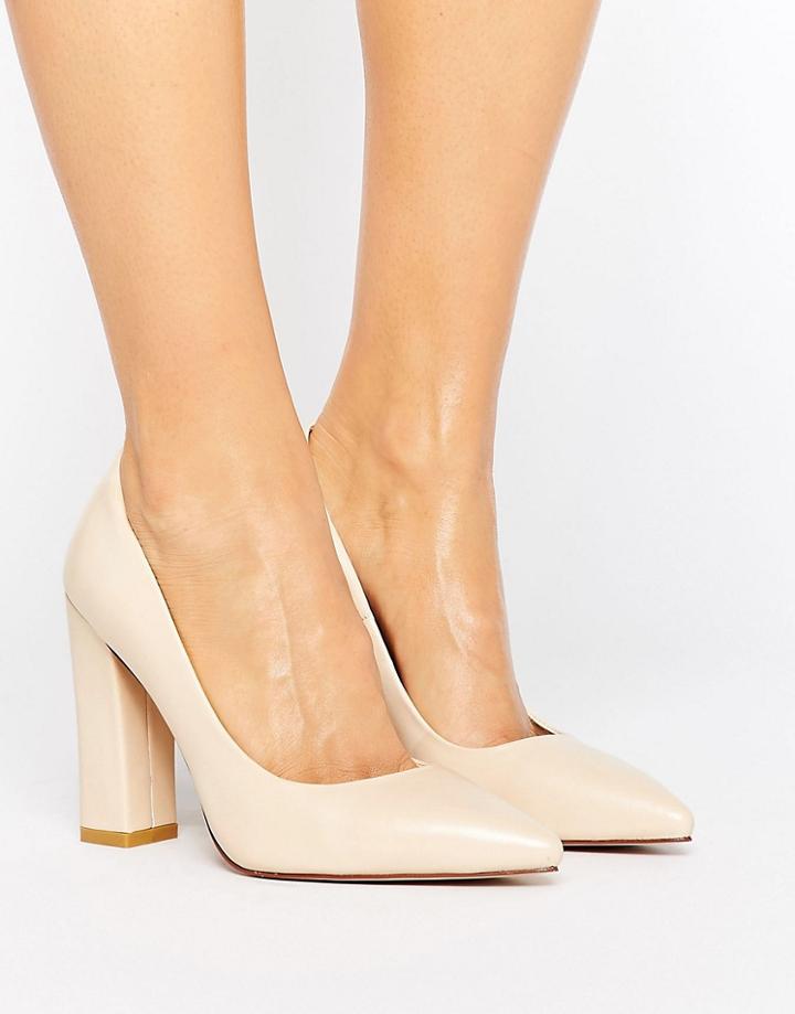 Raid Delora Cream Pointed Block Heeled Shoes - Cream