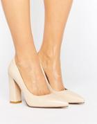 Raid Delora Cream Pointed Block Heeled Shoes - Cream