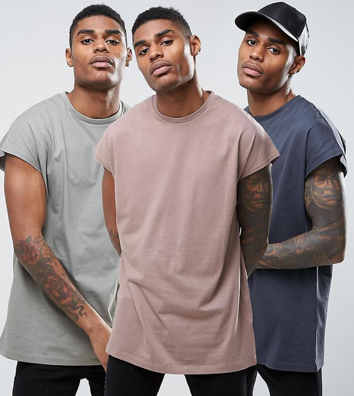 Asos Design Longline T-shirt In Oversized Fit 3 Pack Save - Multi