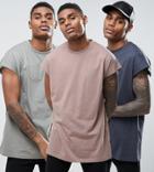 Asos Design Longline T-shirt In Oversized Fit 3 Pack Save - Multi