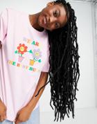 Daisy Street Relaxed T-shirt With Best Buds Print-pink