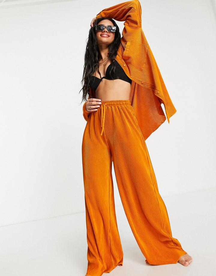 South Beach Plisse Beach Pant In High Shine Copper-brown