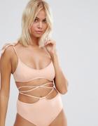 Asos Skinny Crop Tie Shoulder Bikini Top - Pink