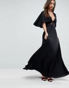 Asos Cape Pleated Lace Insert Maxi Dress - Black