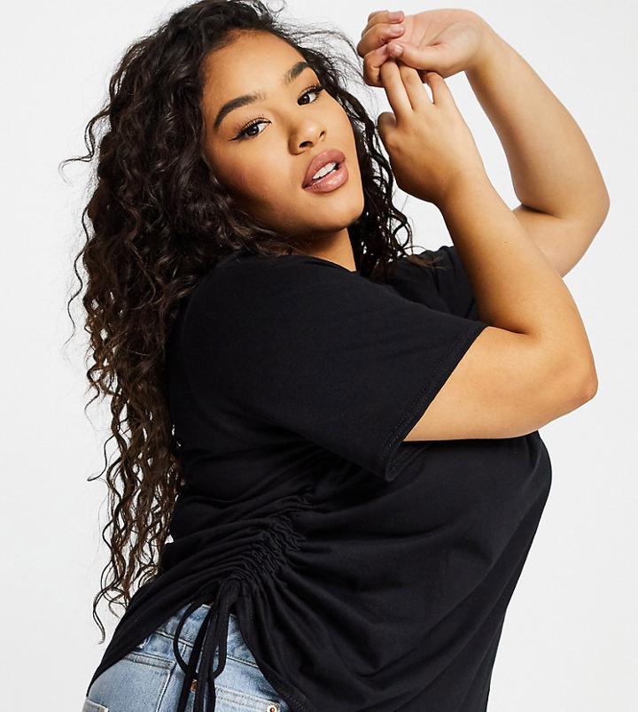 Yours Ruched Side T-shirt In Black