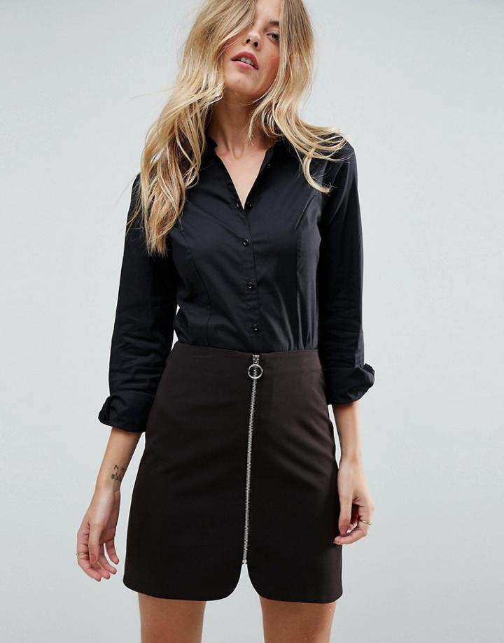 Asos Fitted Shirt In Stretch Cotton - Black
