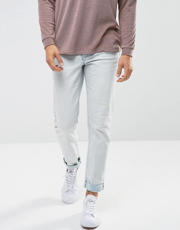 Asos Skinny Jeans In Heavy Bleach Wash - Blue